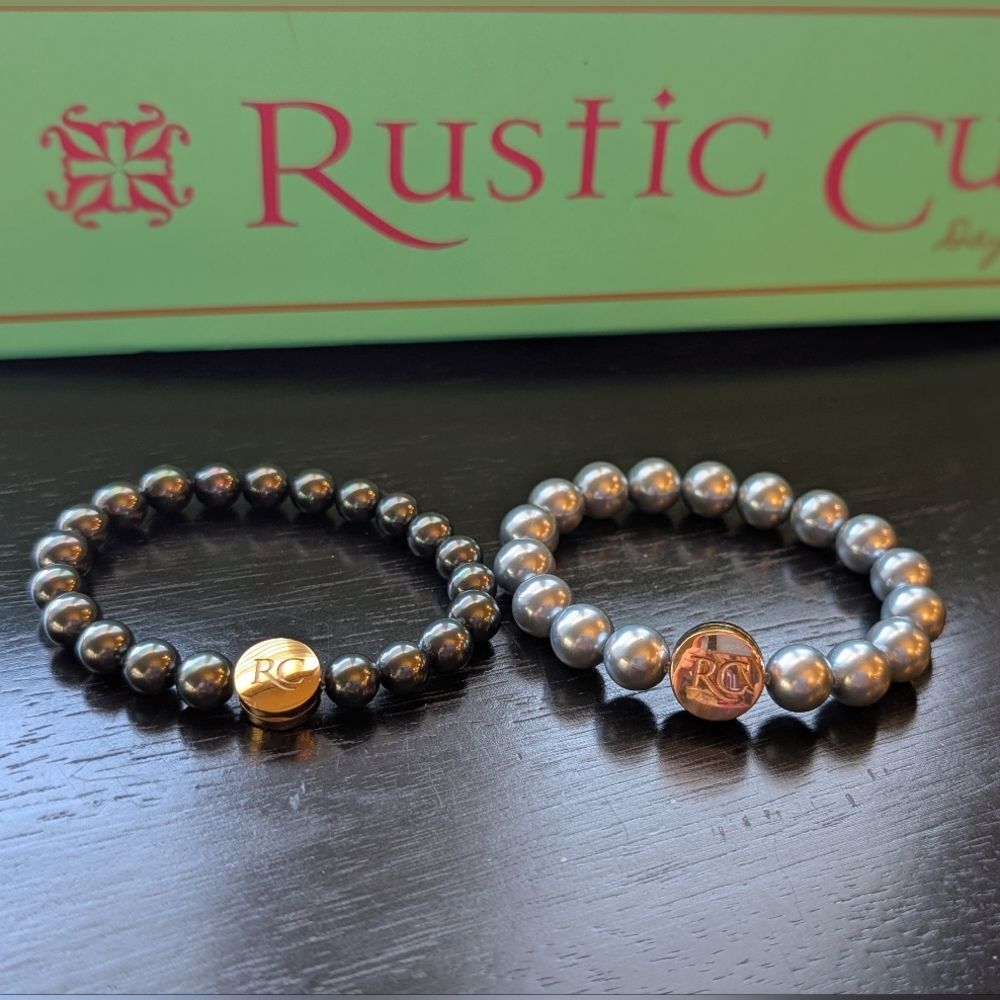 Rustic Cuff Black and Gray Beaded Bracelet Set